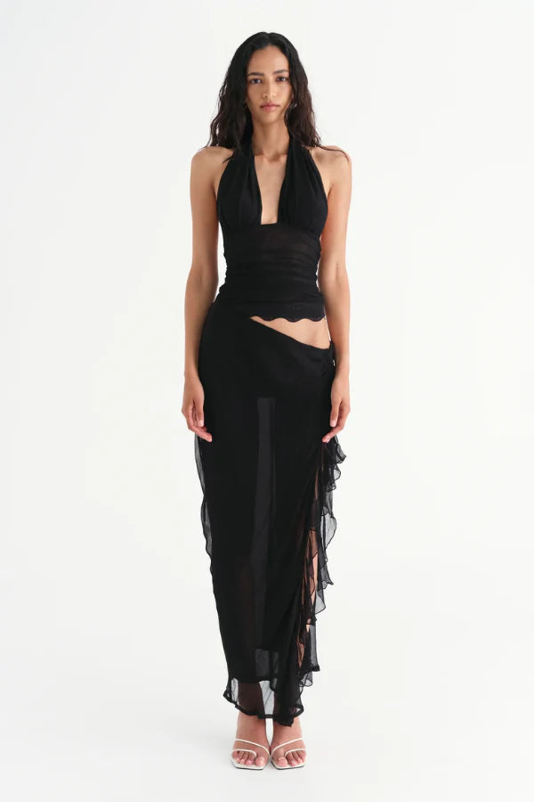 Hire BENNI Penelope Halter Maxi Dress in Black