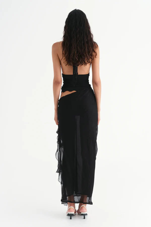 Hire BENNI Penelope Halter Maxi Dress in Black