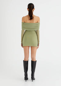 Green off the shoulder mini dress best sale