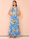 Hire BY NICOLA Adoncia Tie Shoulder Maxi Dress In Azure Floral