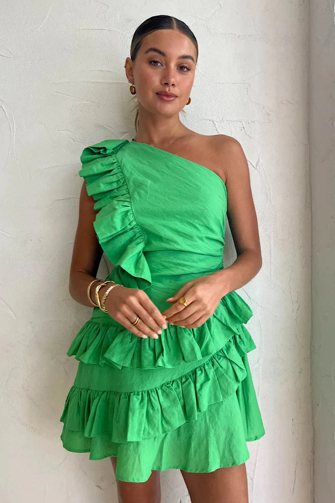 Hire BY NICOLA Adrift Frill Mini Dress In Parakeet Green