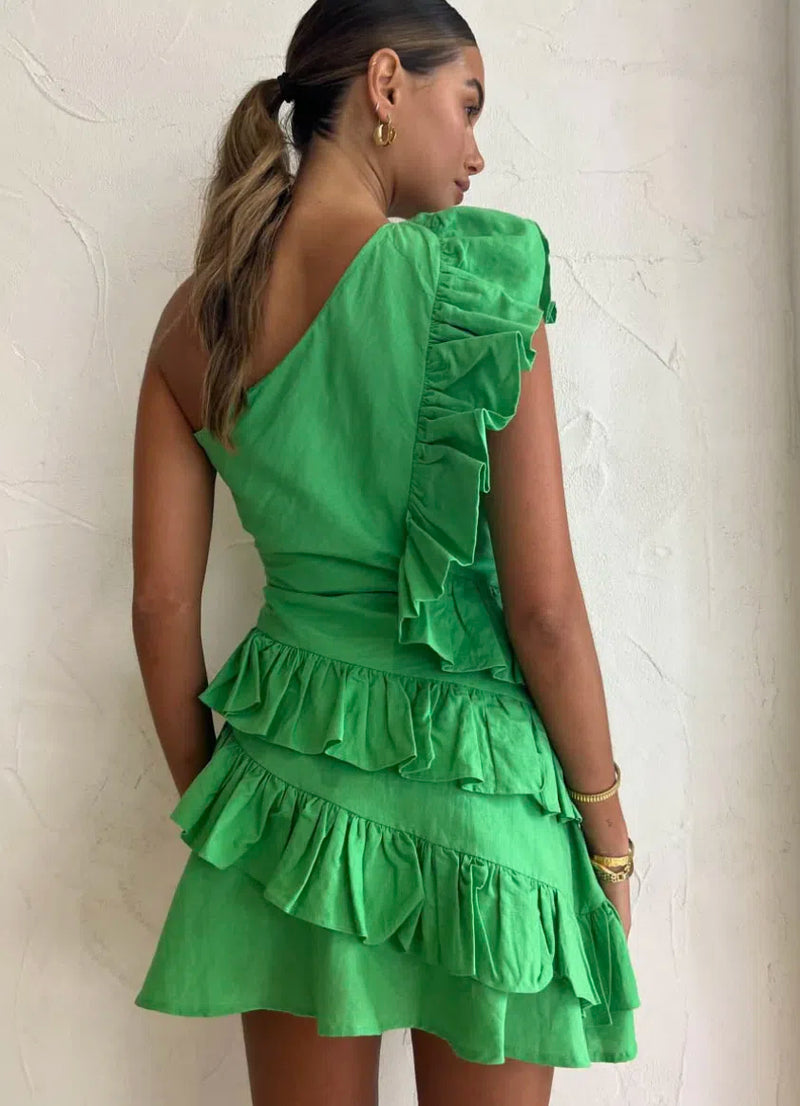 Hire BY NICOLA Adrift Frill Mini Dress In Parakeet Green