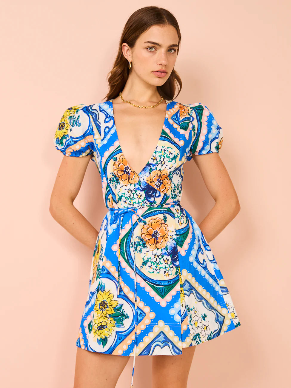 Hire BY NICOLA Havana Wrap Mini Dress in Azure Floral
