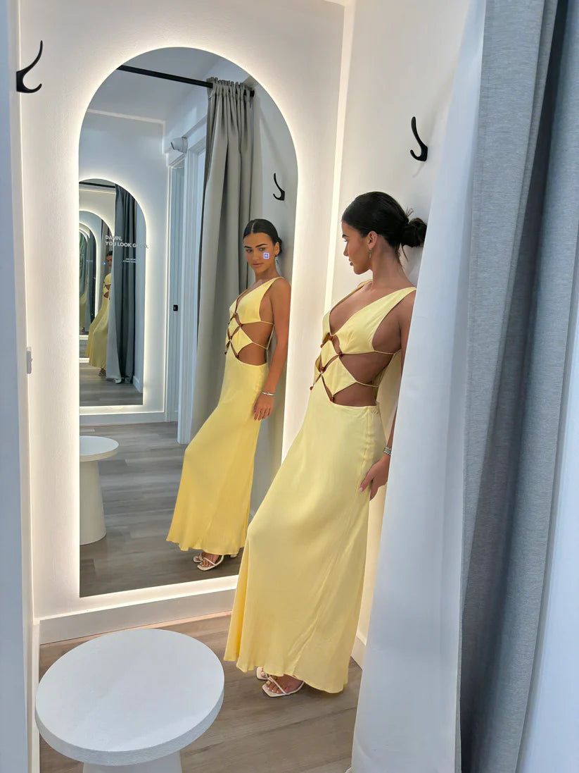 Hire Bec + Bridge Agathe Diamond Dress in Butter Yellow