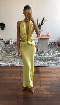 Hire DECONDUARTE Elin Midi Dress in Lemon Yellow