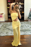 Hire DECONDUARTE Paradiso Lace Maxi Dress in Baby Yellow