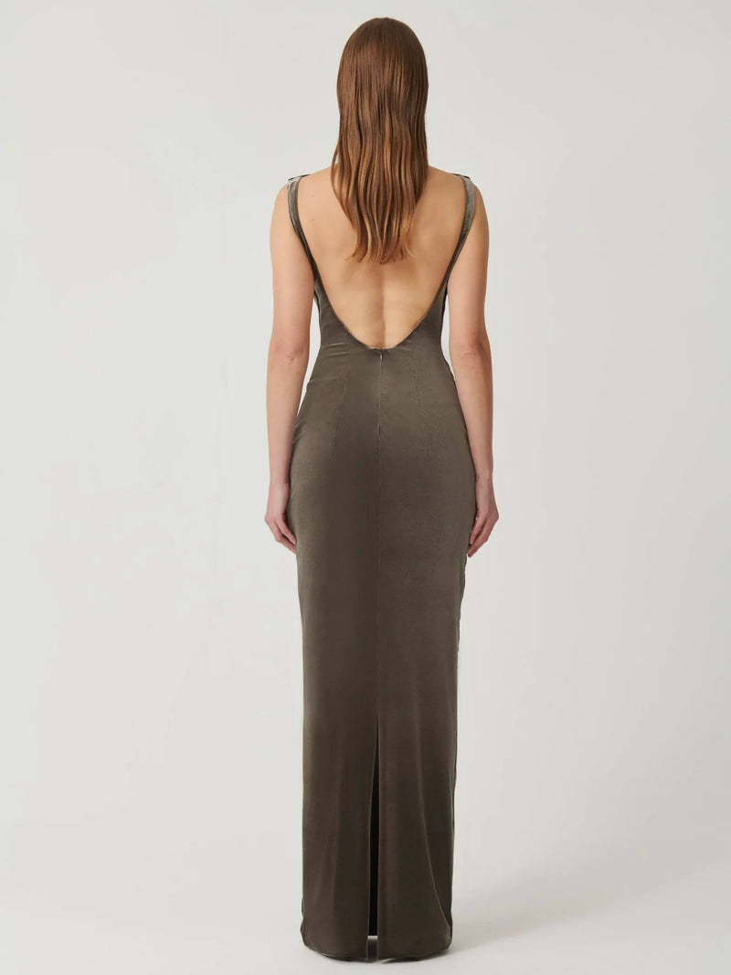 Hire EFFIE KATS Verona Gown in Mink Grey VELVET