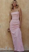 Hire HOUSE OF CB Adrienne Strapless Gown in Pink Shimmer