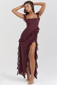 Hire HOUSE OF CB Ariela Mulberry Ruffle Maxi Dress