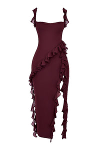 Hire HOUSE OF CB Ariela Mulberry Ruffle Maxi Dress