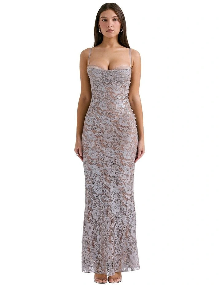 Hire HOUSE OF CB Azzurra Lace Godet Gown in Ice Blue