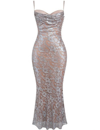 Hire HOUSE OF CB Azzurra Lace Godet Gown in Ice Blue