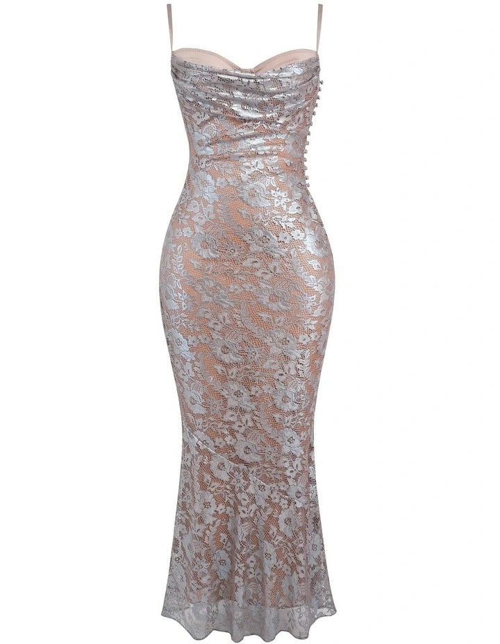 Hire HOUSE OF CB Azzurra Lace Godet Gown in Ice Blue