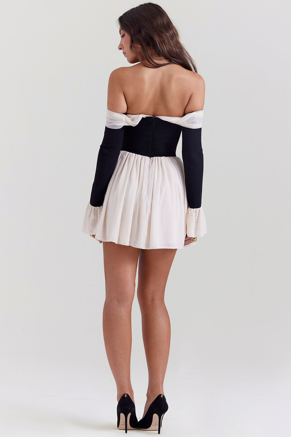 Hire HOUSE OF CB Alana Black & Cream Off Shoulder Mini Dress