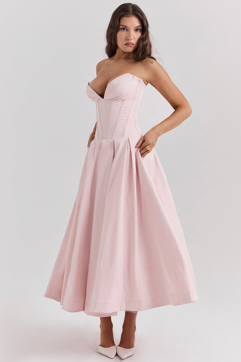 Hire HOUSE OF CB Lady Strapless Midi Dress in Ballerina Pink