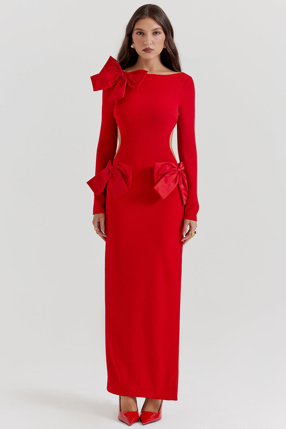 Hire HOUSE OF CB Lavele Red Bow Maxi Dress in Red