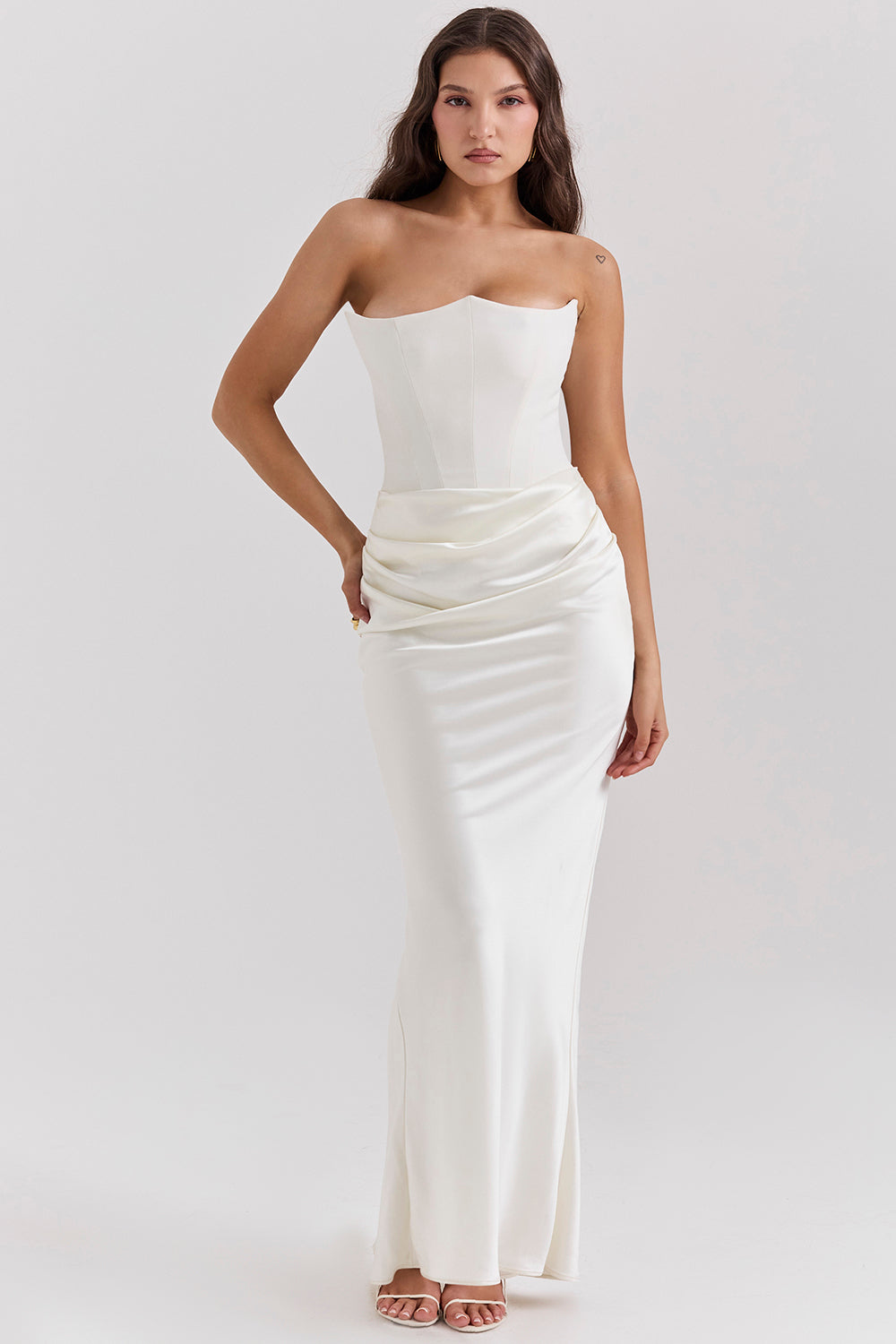 Hire HOUSE OF CB Persephone Strapless Corset Dress in Ivory