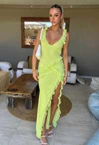 Hire HOUSE OF CB Pixie Lime Ruffle Maxi Dress