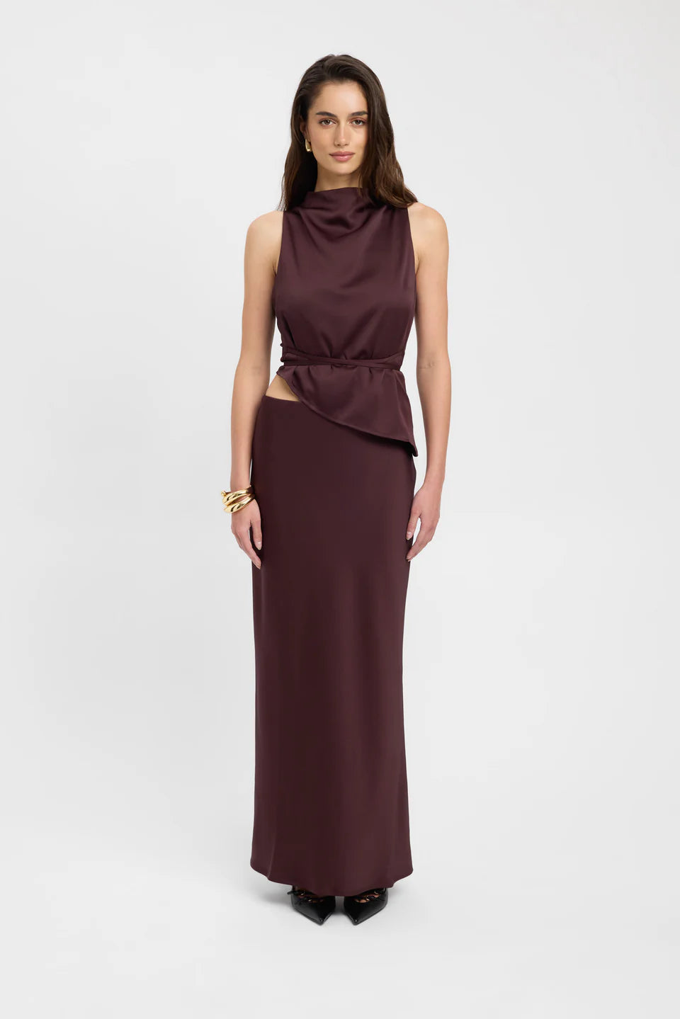 Hire KOOKAI Prato Set High Cowl Neck and Slip Skirt in Mahogany