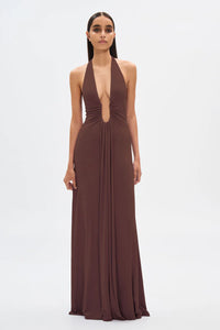 Hire MISHA Jennifer Cupro Maxi Dress in Cedar Brown