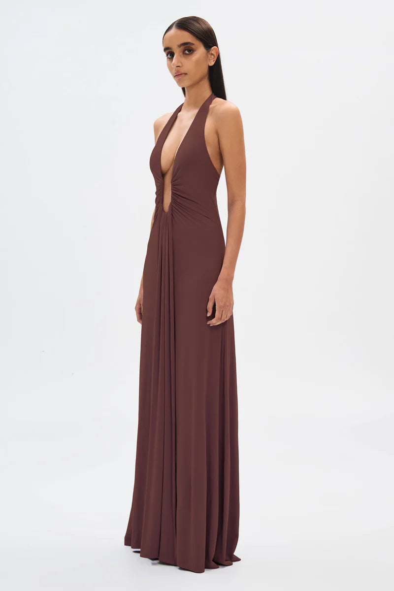 Hire MISHA Jennifer Cupro Maxi Dress in Cedar Brown