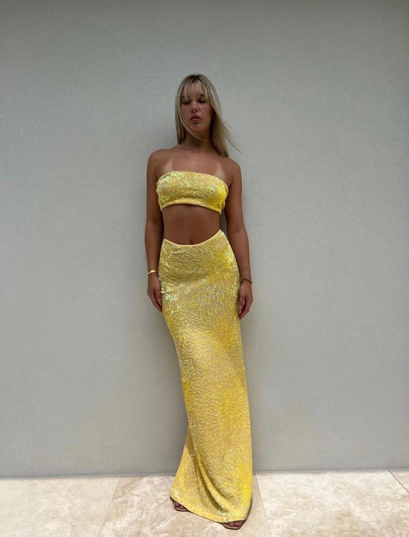 Hire NATALIE ROLT Set Desiree Crop Top and Maxi Skirt in Yellow Gold