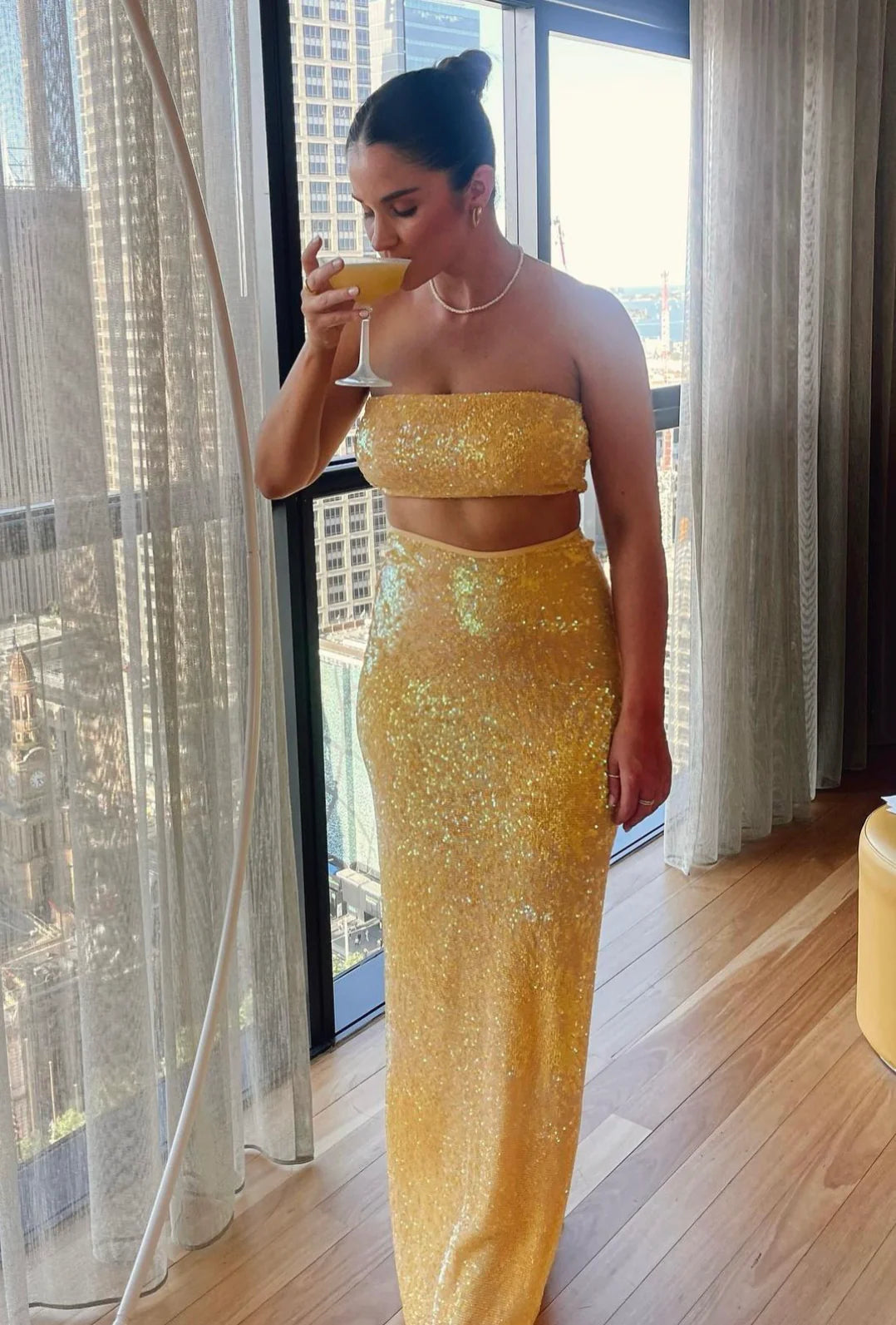 Hire NATALIE ROLT Set Desiree Crop Top and Maxi Skirt in Yellow Gold