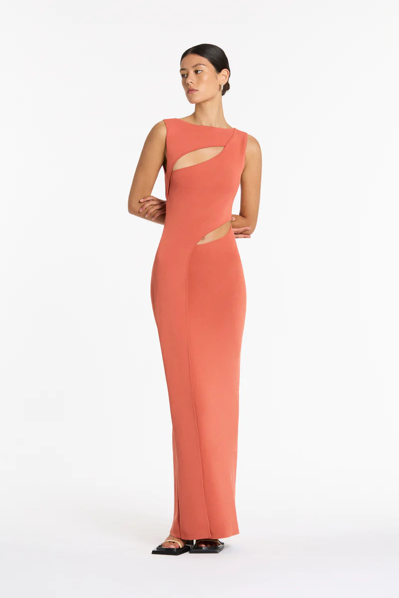 Hire SIR THE LABEL Nadja Cut Out Midi Dress in Coral Red