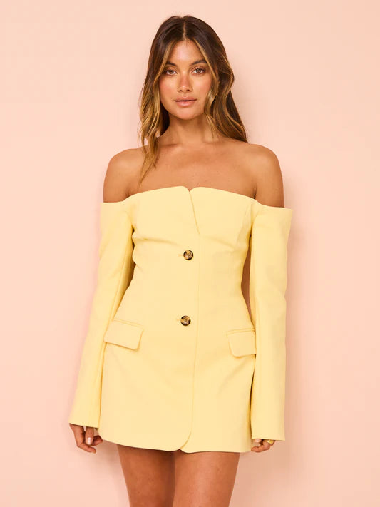 Hire SIR THE LABEL Sandrine Tailored Mini Dress in Limone Yellow SMALL MAKE