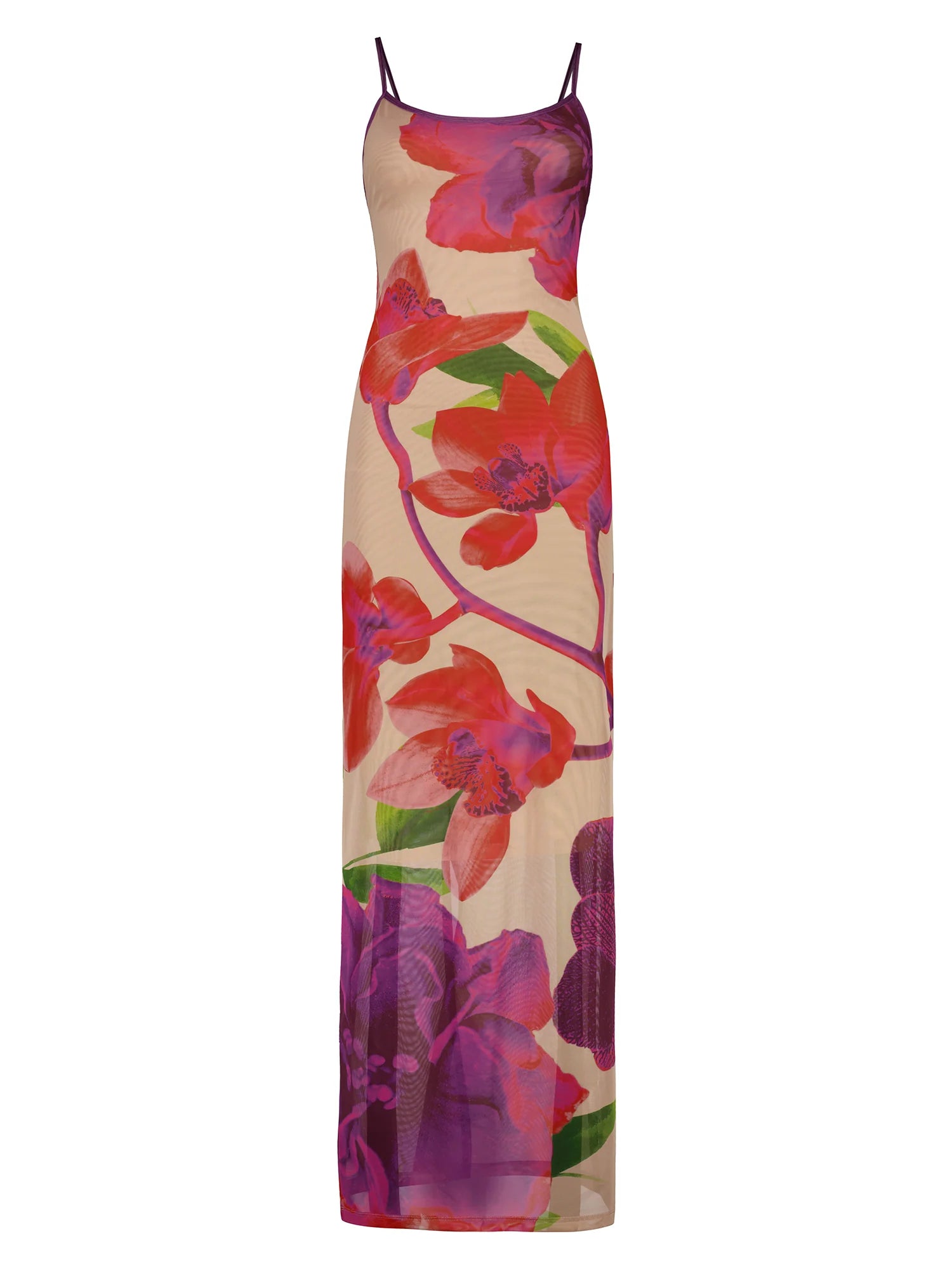 Hire WITH HARPER LU Slip Dress in Mesh Fuchsia Bloom