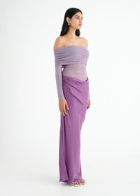 Hire BENNI Yasmin Off Shoulder Maxi Dress in Vintage Orchid Purple