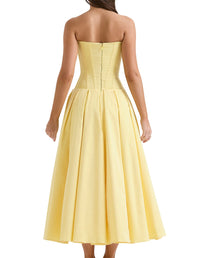 Hire HOUSE OF CB Lady Sunshine Strapless Tulle Midi Dress in Yellow