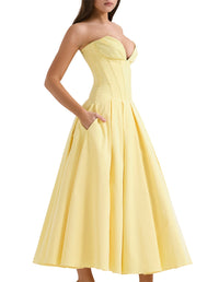 Hire HOUSE OF CB Lady Sunshine Strapless Tulle Midi Dress in Yellow