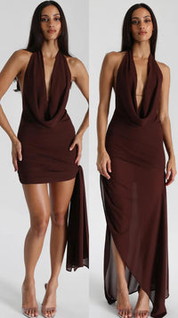 Hire Natalie Rolt Anastasia Mini & Maxi Dress in Espresso Brown