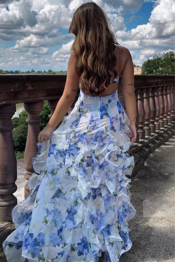 Hire MENTI SANTORINI Iris Flower Dress in Blue Roses Chiffon