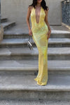 Hire NATALIE ROLT Delilah Gown in Yellow Gold