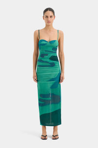 Hire SIR THE LABEL Frankie Gathered Midi Dress In Emerald Reflection