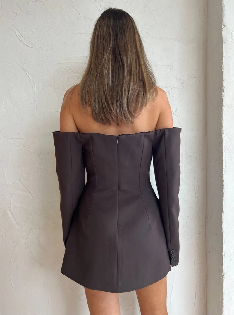 Hire SIR THE LABEL Sandrine Tailored Mini Dress in Chocolate Brown SMALL MAKE