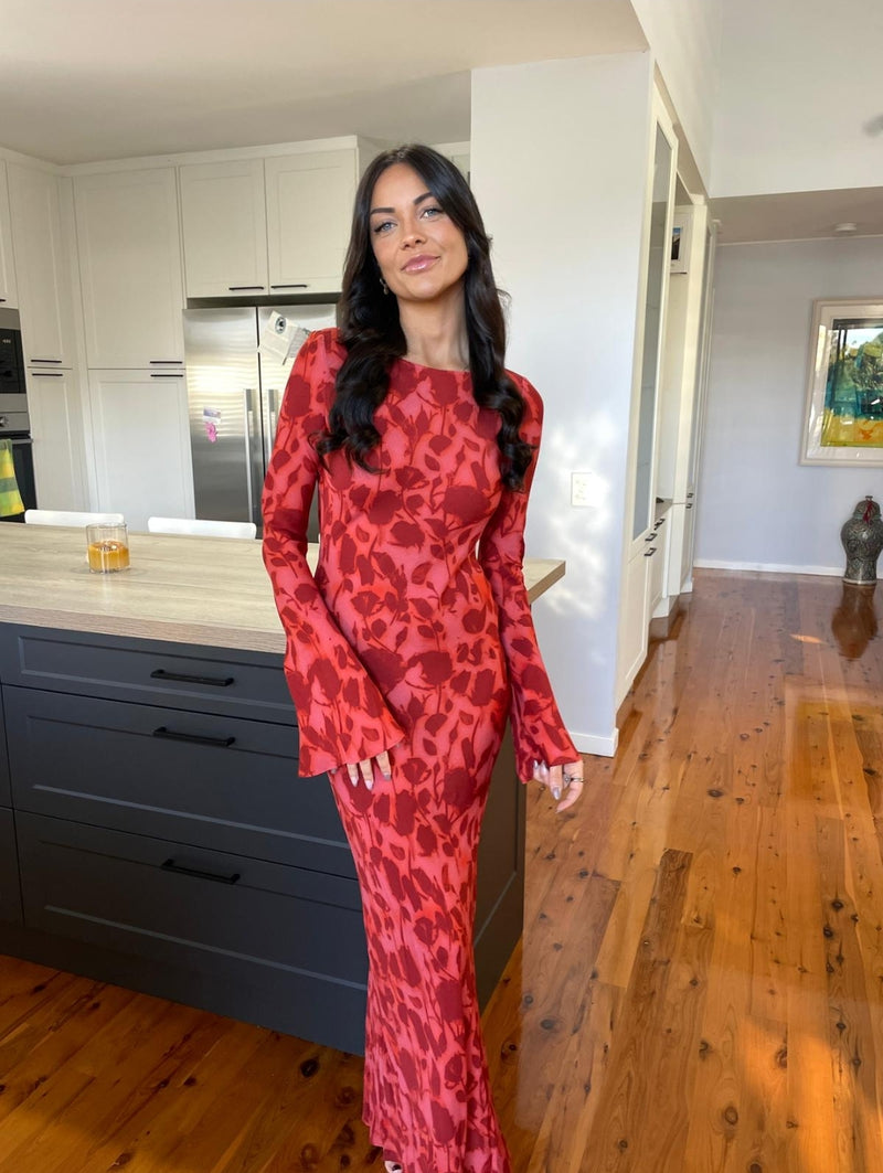 Hire REALISATION PAR The Gia Long Sleeve Maxi Dress in Havana Red