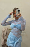 Hire DECONDUARTE Ortigia Lace Mini Dress in Powder Blue