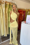 Hire DECONDUARTE Paradiso Lace Maxi Dress in Baby Yellow