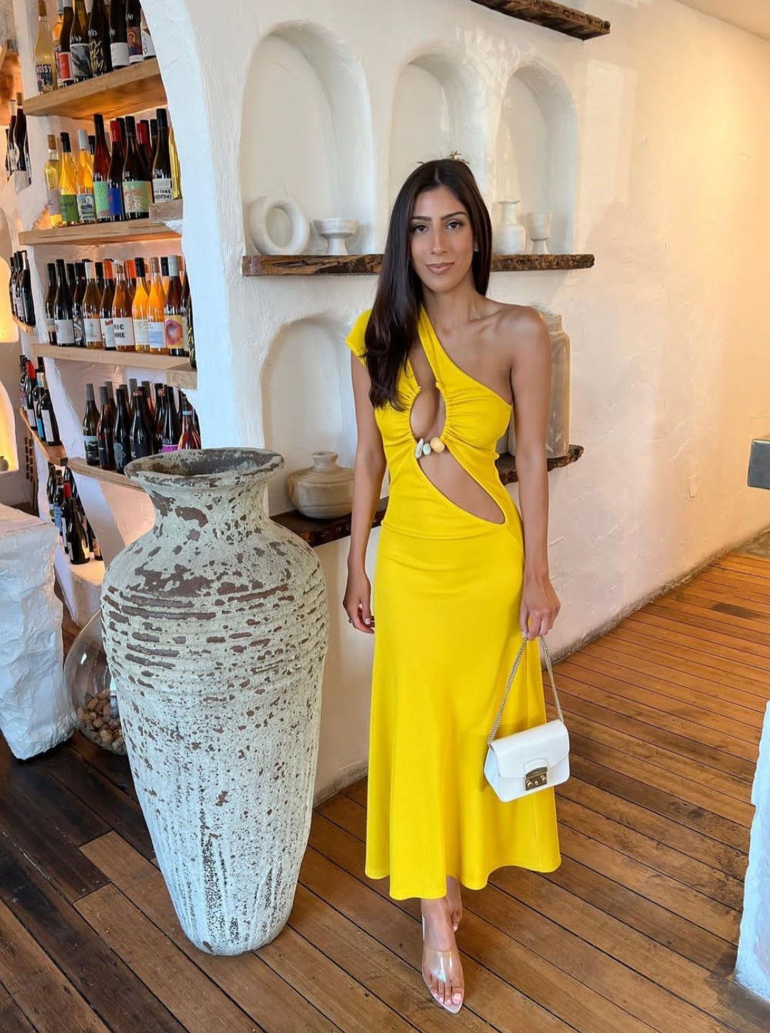 Hire CHRISTOPHER ESBER Solace Quartz Split Ruched Tank Dress in Yellow TheOnlyDress Hire