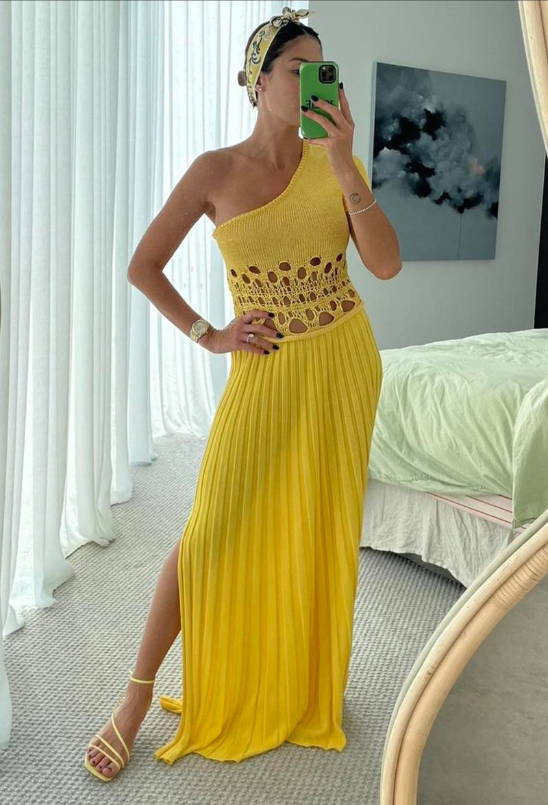 Hire CHRISTOPHER ESBER Crochet One Shoulder Dress in Yellow