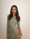 Hire BENNI Yasmin Off Shoulder Maxi Dress in Pistachio Green