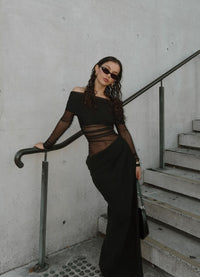 Hire BENNI Yasmin Off Shoulder Maxi Dress in Black