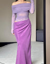 Hire BENNI Yasmin Off Shoulder Maxi Dress in Vintage Orchid Purple