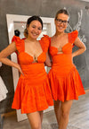 Hire AJE Simone Frill Sleeve Mini Dress in Orange