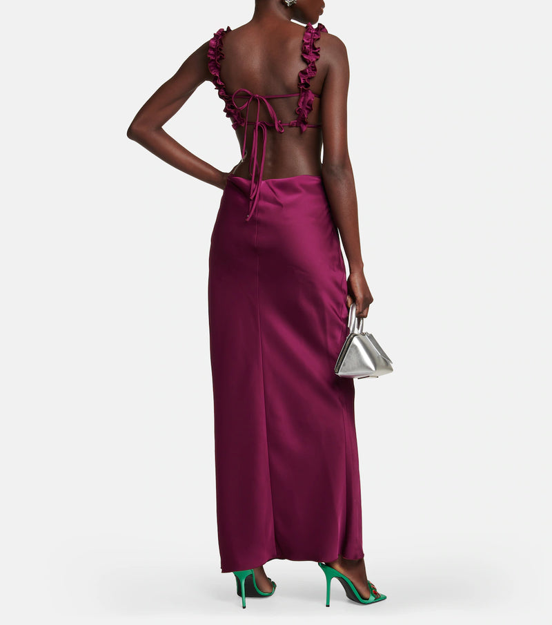 Hire THE ATTICO Amber Ruffled Cutout Duchesse Satin Midi Dress in Plum