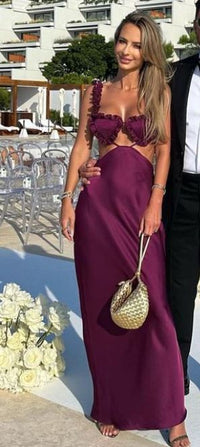 Hire THE ATTICO Amber Ruffled Cutout Duchesse Satin Midi Dress in Plum