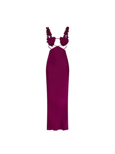 Hire THE ATTICO Amber Ruffled Cutout Duchesse Satin Midi Dress in Plum